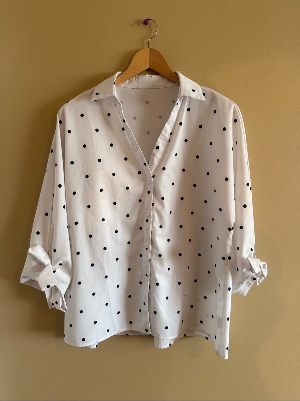 Polka Dot Collared Button-Down Shirt - White with Black Dots